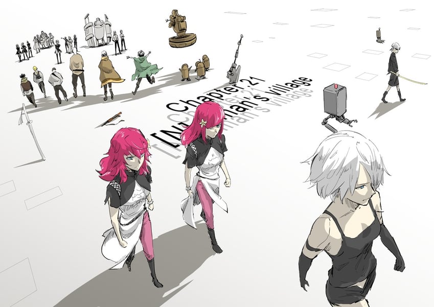 2b, pod, a2, commander, devola, and 11 more (nier and 1 more) drawn by kaji_illust
