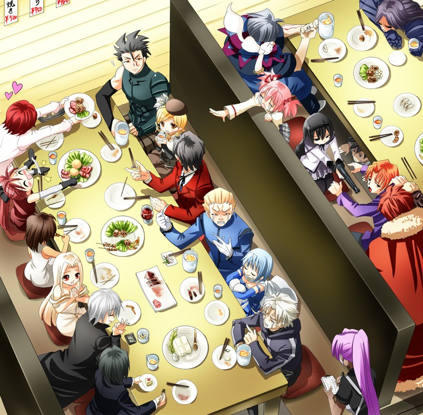 akemi homura, kaname madoka, miki sayaka, sakura kyoko, tomoe mami, and 19 more (fate and 2 more) drawn by nagare