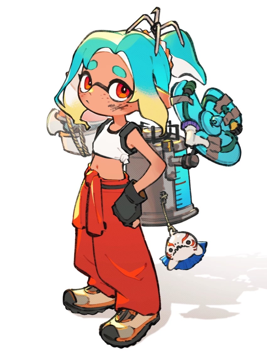 inkling player character, inkling girl, and mechanic (splatoon and 1 more) drawn by inari1369