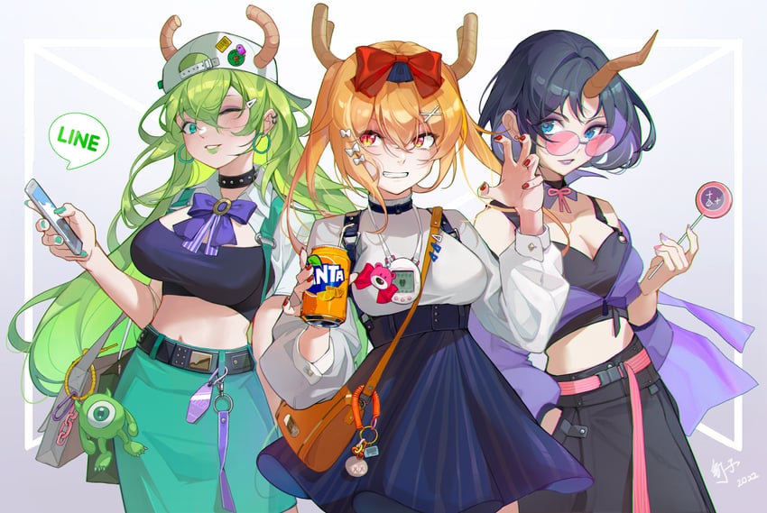 tohru, lucoa, and elma (kobayashi-san chi no maidragon and 1 more) drawn by dingzi