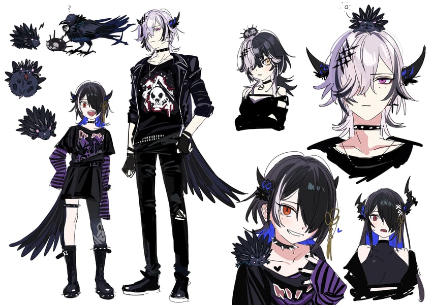 shiori novella, nerissa ravencroft, yorick, and shadow (hololive and 1 more) drawn by yomosaka