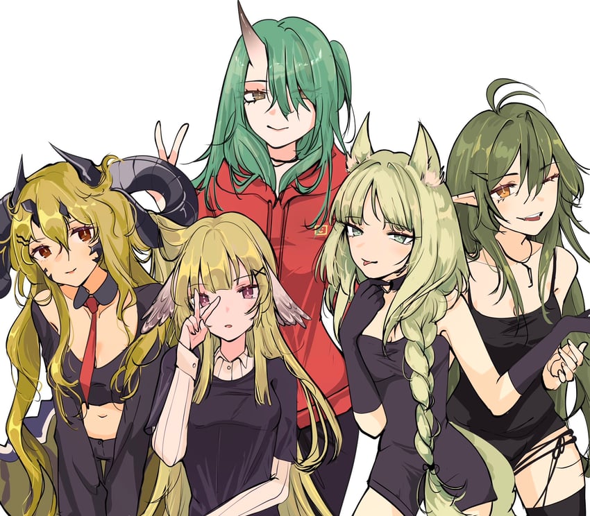 hoshiguma, gavial, harmonie, estelle, and poncirus (arknights) drawn by gupipy
