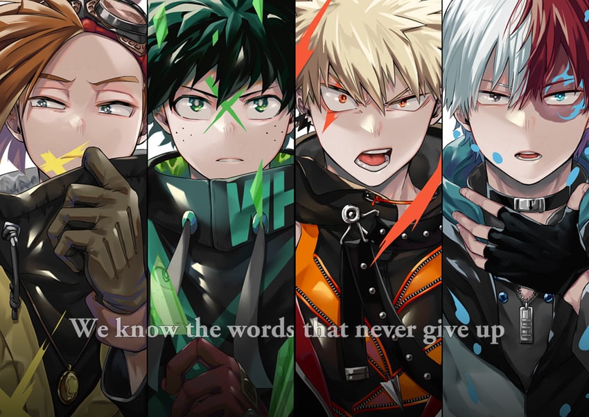midoriya izuku, bakugou katsuki, todoroki shoto, and rody soul (boku no hero academia) drawn by naruse_(naru_224s)
