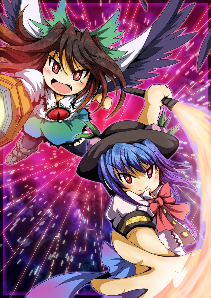 reiuji utsuho and hinanawi tenshi (touhou) drawn by sore_(whirlwind)