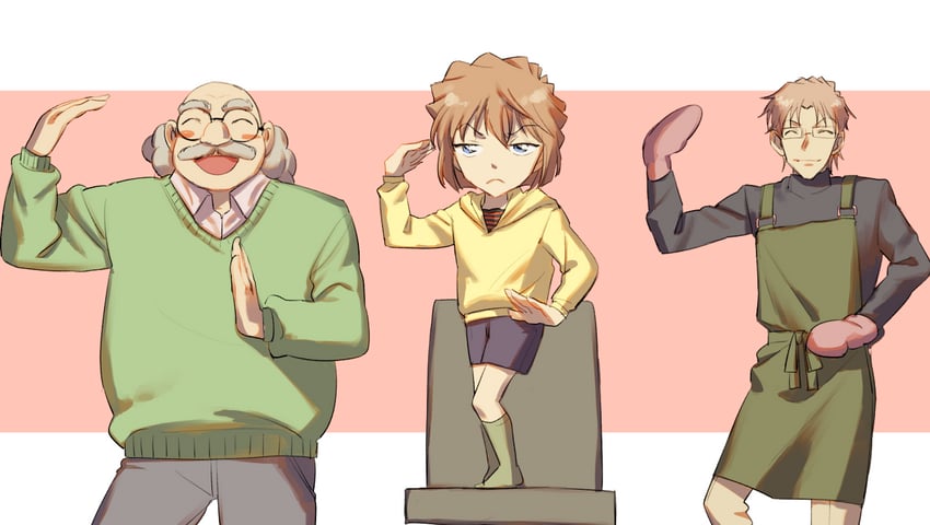 haibara ai, agasa hiroshi, and okiya subaru (meitantei conan) drawn by czech_gana