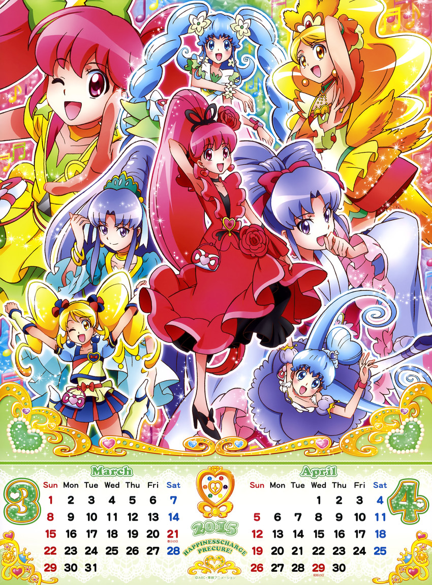 shirayuki hime, aino megumi, oomori yuuko, cure lovely, cure princess, and 3 more (precure and 1 more) drawn by satou_masayuki