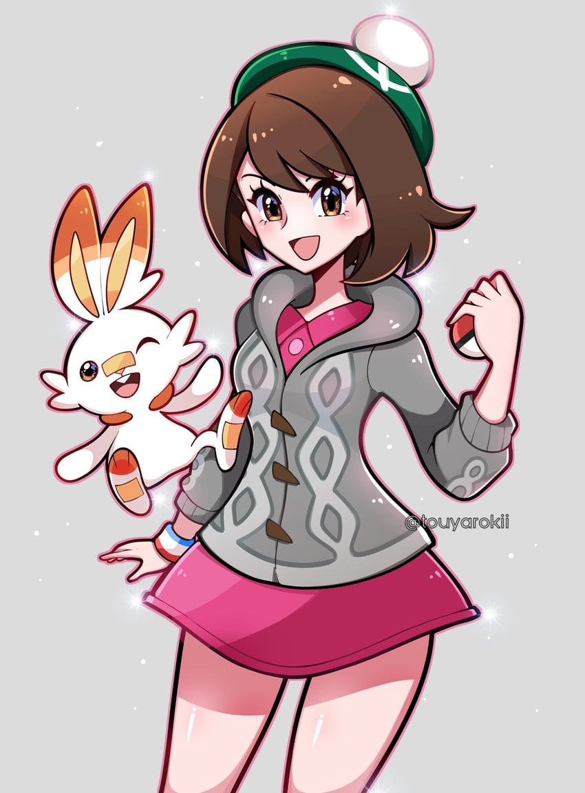 gloria and scorbunny (pokemon and 1 more) drawn by touyarokii