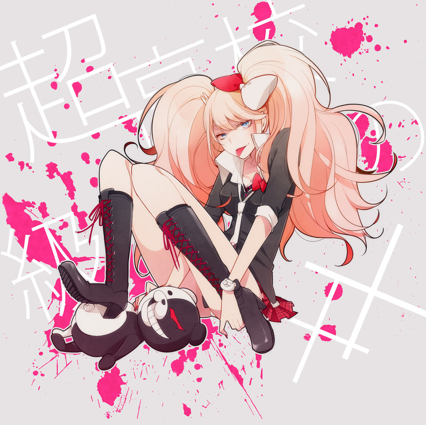 enoshima junko, monokuma, and ikusaba mukuro (danganronpa and 1 more) drawn by sawori