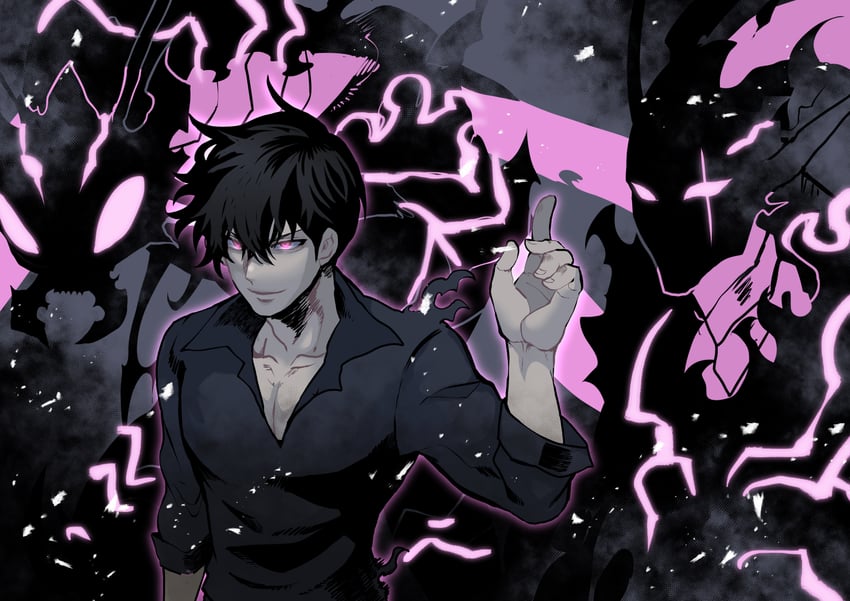 sung jin-woo, igris, and beru (solo leveling) drawn by hiyomon