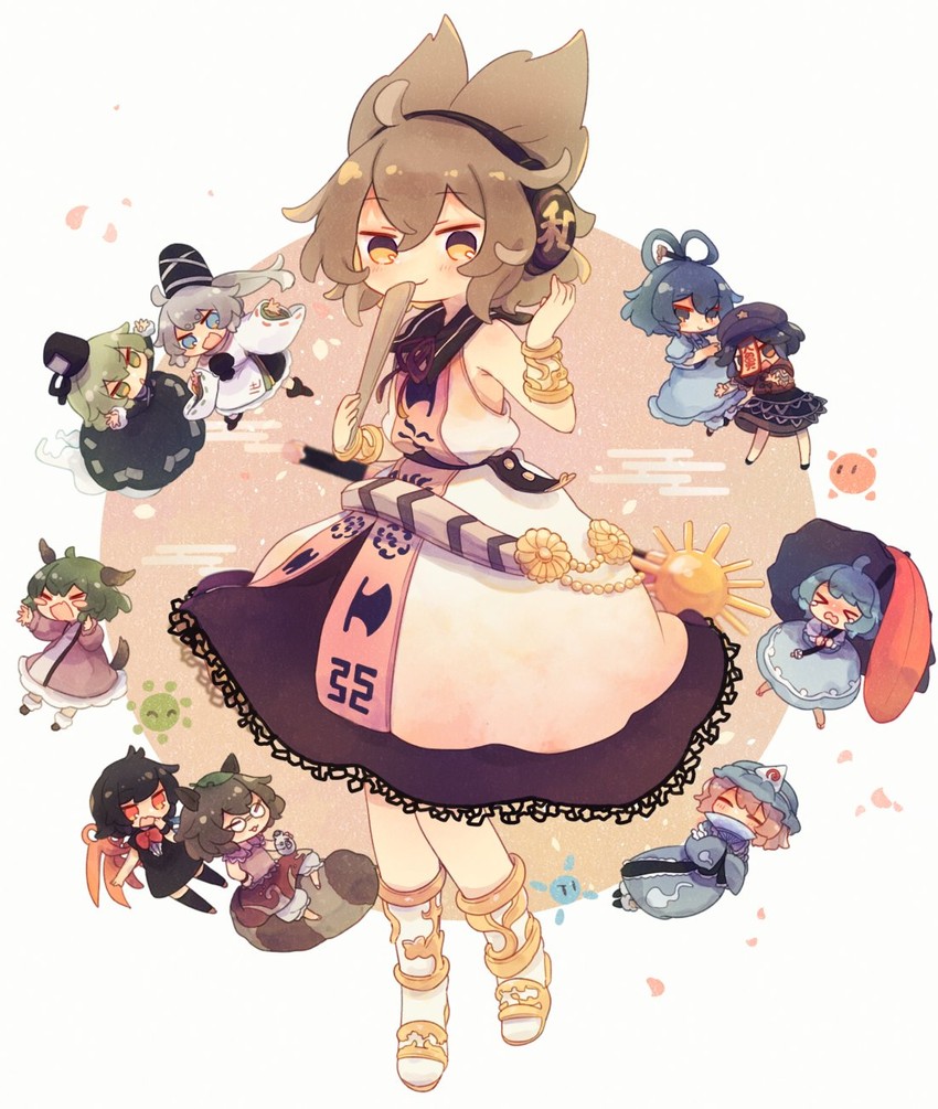 saigyouji yuyuko, tatara kogasa, houjuu nue, toyosatomimi no miko, mononobe no futo, and 5 more (touhou and 1 more) drawn by ashiyu_(ashu-ashu)