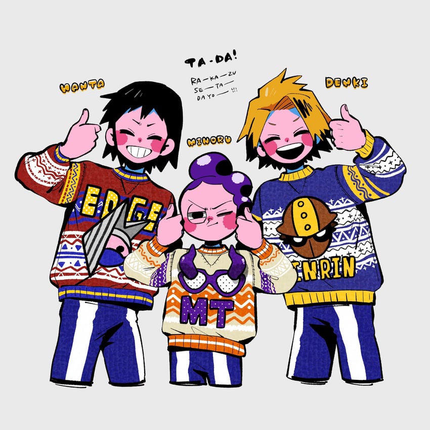 kaminari denki, mineta minoru, mount lady, sero hanta, kamui woods, and 1 more (boku no hero academia) drawn by anna_(aannnaa3)