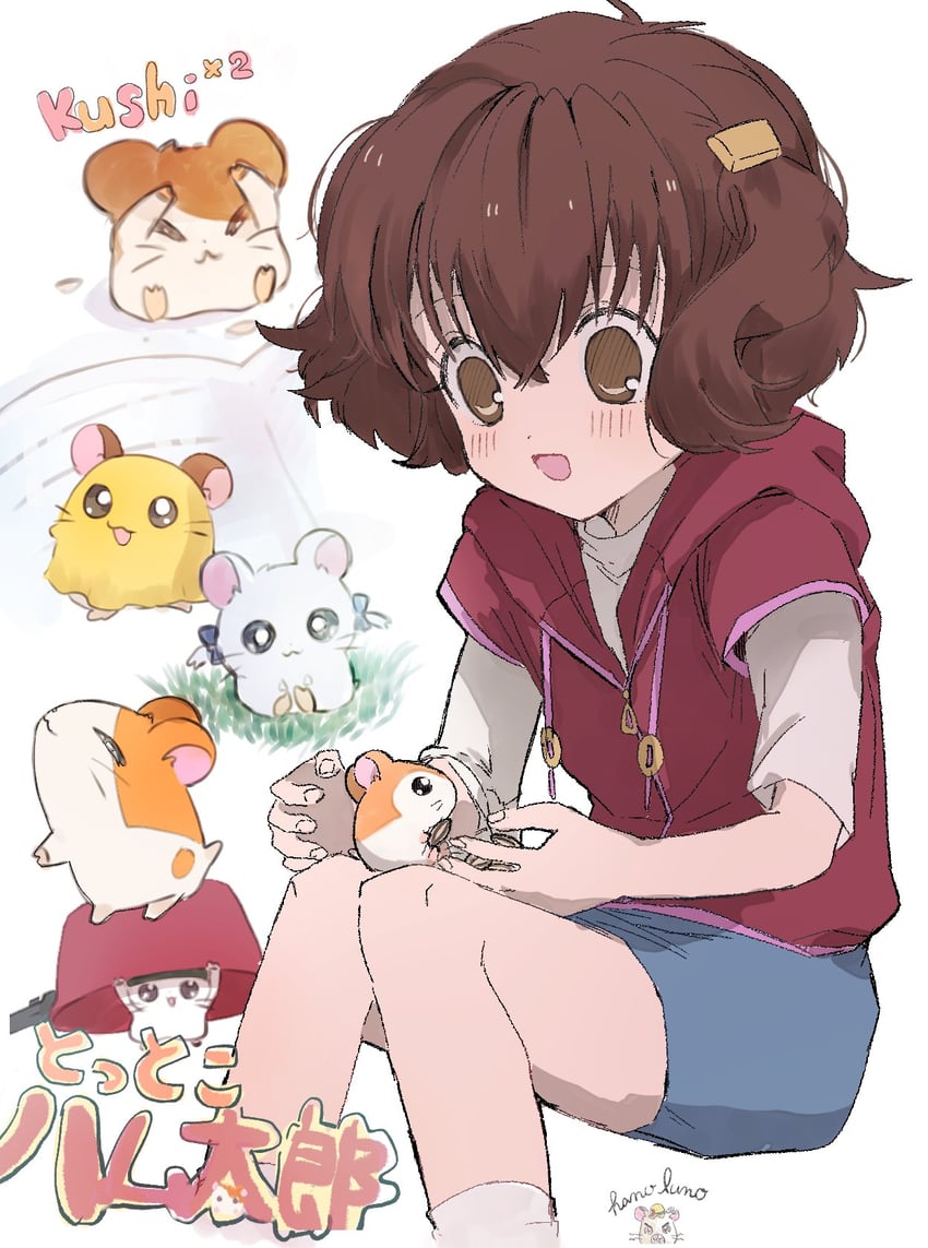 hamtaro, ribbon, haruna hiroko, chibimaru-chan, taishou, and 1 more (hamtaro) drawn by hano_luno
