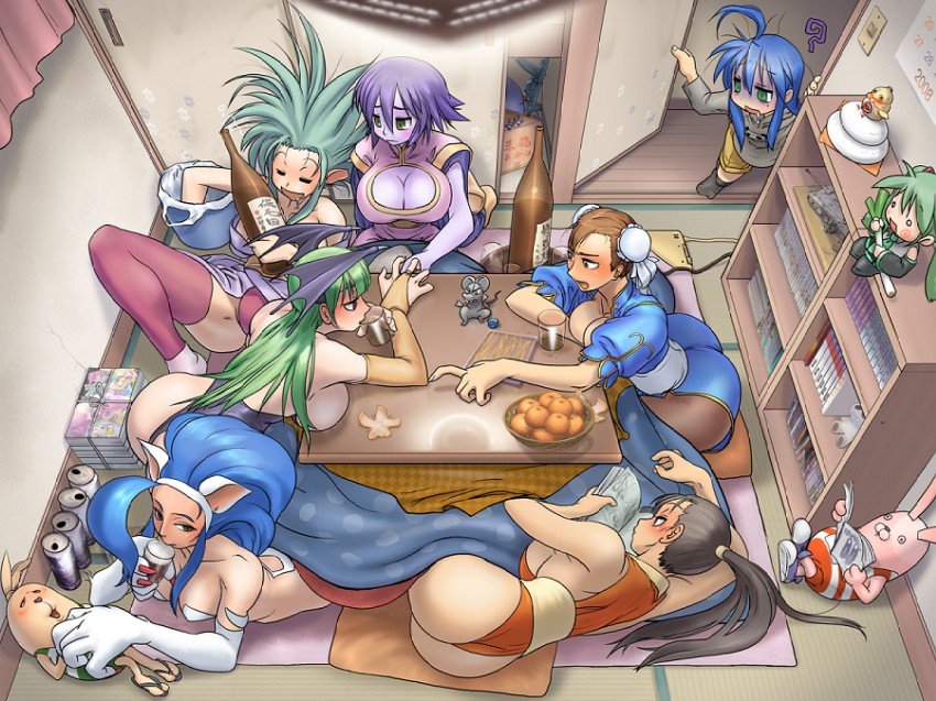 hatsune miku, chun-li, morrigan aensland, izumi konata, shiranui mai, and 5 more (vocaloid and 8 more) drawn by cosine