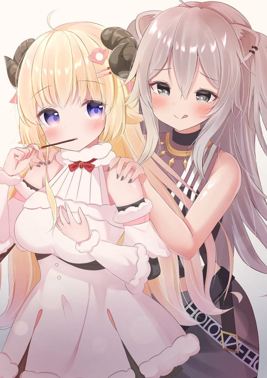 shishiro botan and tsunomaki watame (hololive) drawn by hazuki_lime