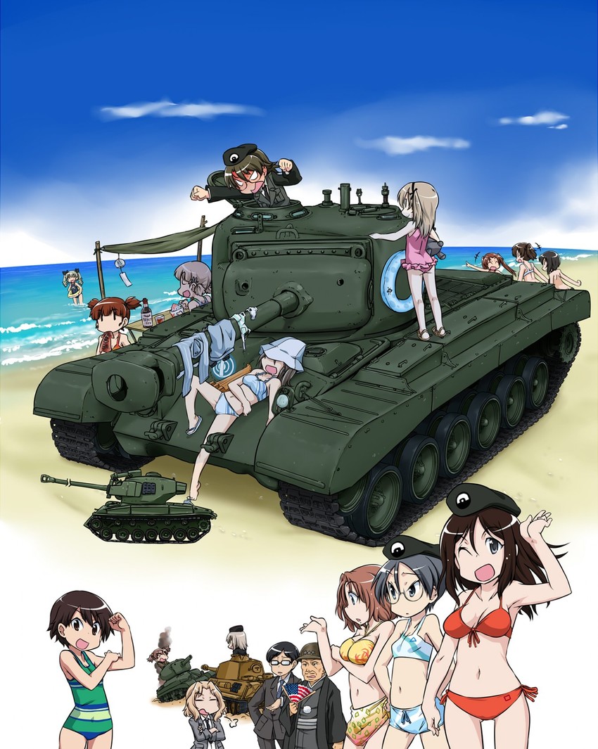 itsumi erika, anchovy, kay, shimada arisu, boko, and 13 more (girls und panzer) drawn by takanaga_kouhei