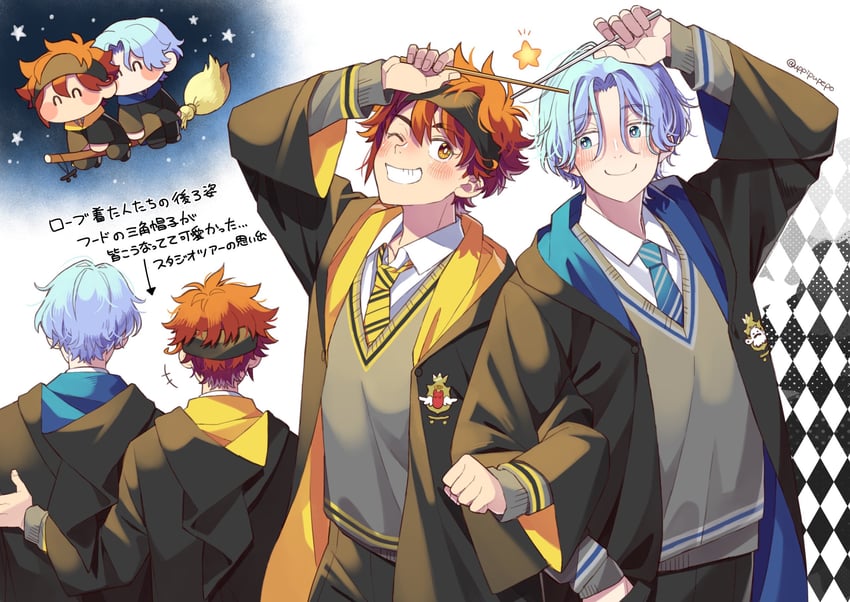 kyan reki and hasegawa langa (wizarding world and 2 more) drawn by uppi