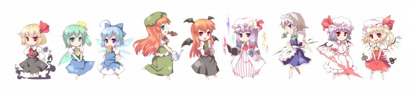 remilia scarlet, flandre scarlet, izayoi sakuya, cirno, patchouli knowledge, and 4 more (touhou and 1 more) drawn by uruu_gekka
