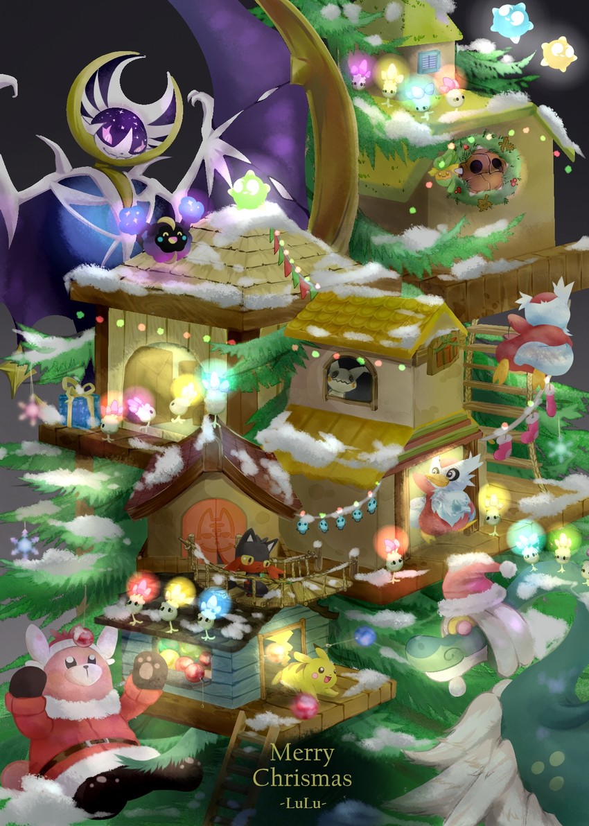 pikachu, mimikyu, litten, cosmog, bewear, and 5 more (pokemon) drawn by littlelluu