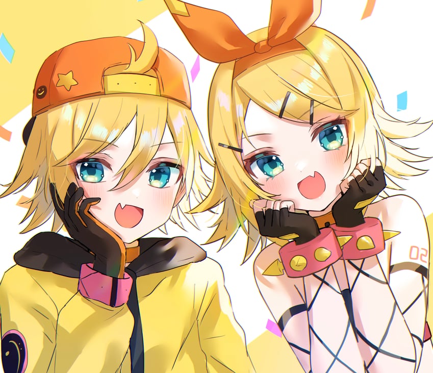 kagamine rin, kagamine len, magical mirai len, and magical mirai rin (vocaloid and 1 more) drawn by shinzousan