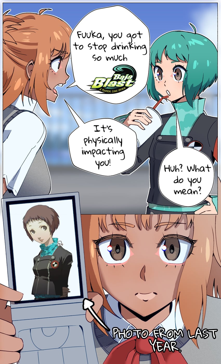 yamagishi fuuka and moriyama natsuki (persona and 2 more) drawn by gjh