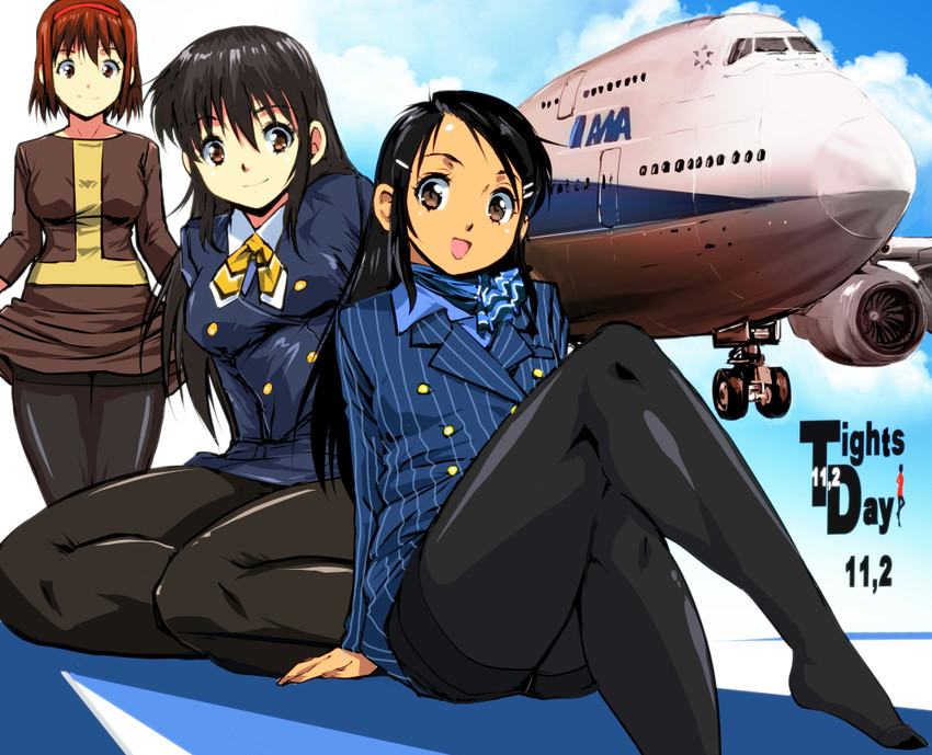 tanned girl, headband girl, and sweater girl (original and 1 more) drawn by kamisimo_90