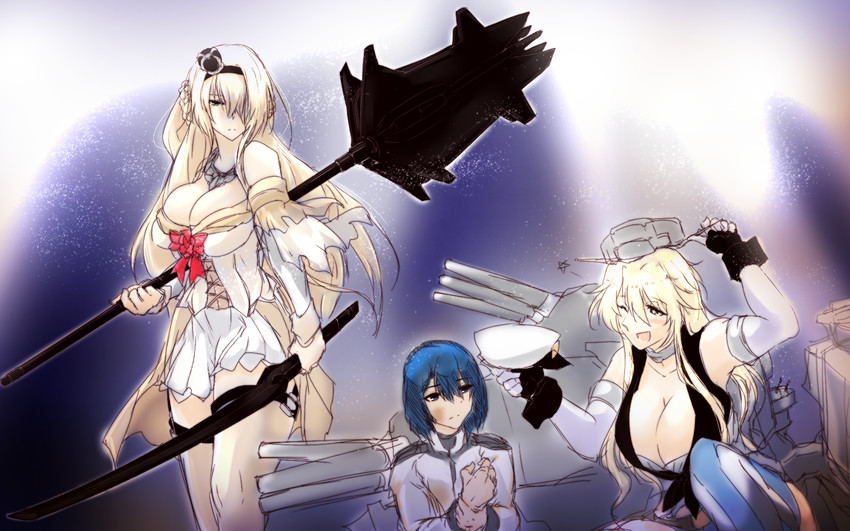 female admiral, iowa, and warspite (kantai collection and 2 more) drawn by dandara_(karakure)