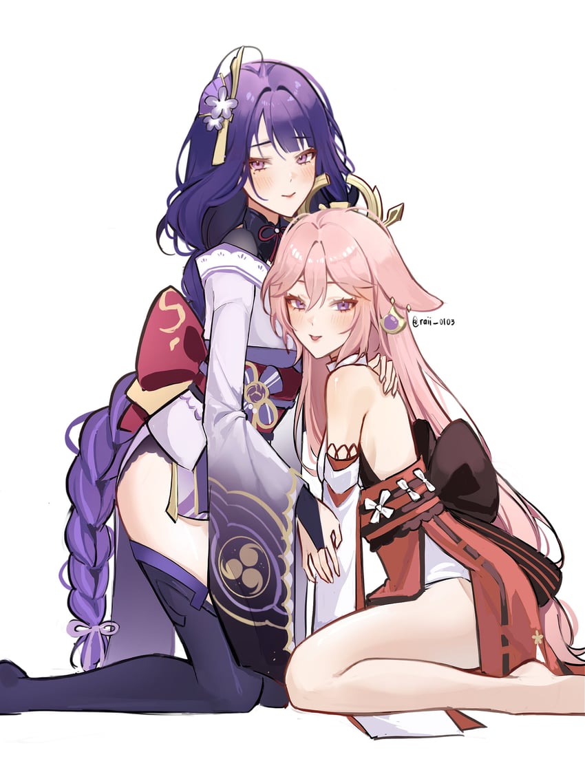 raiden shogun and yae miko (genshin impact) drawn by raii_0103