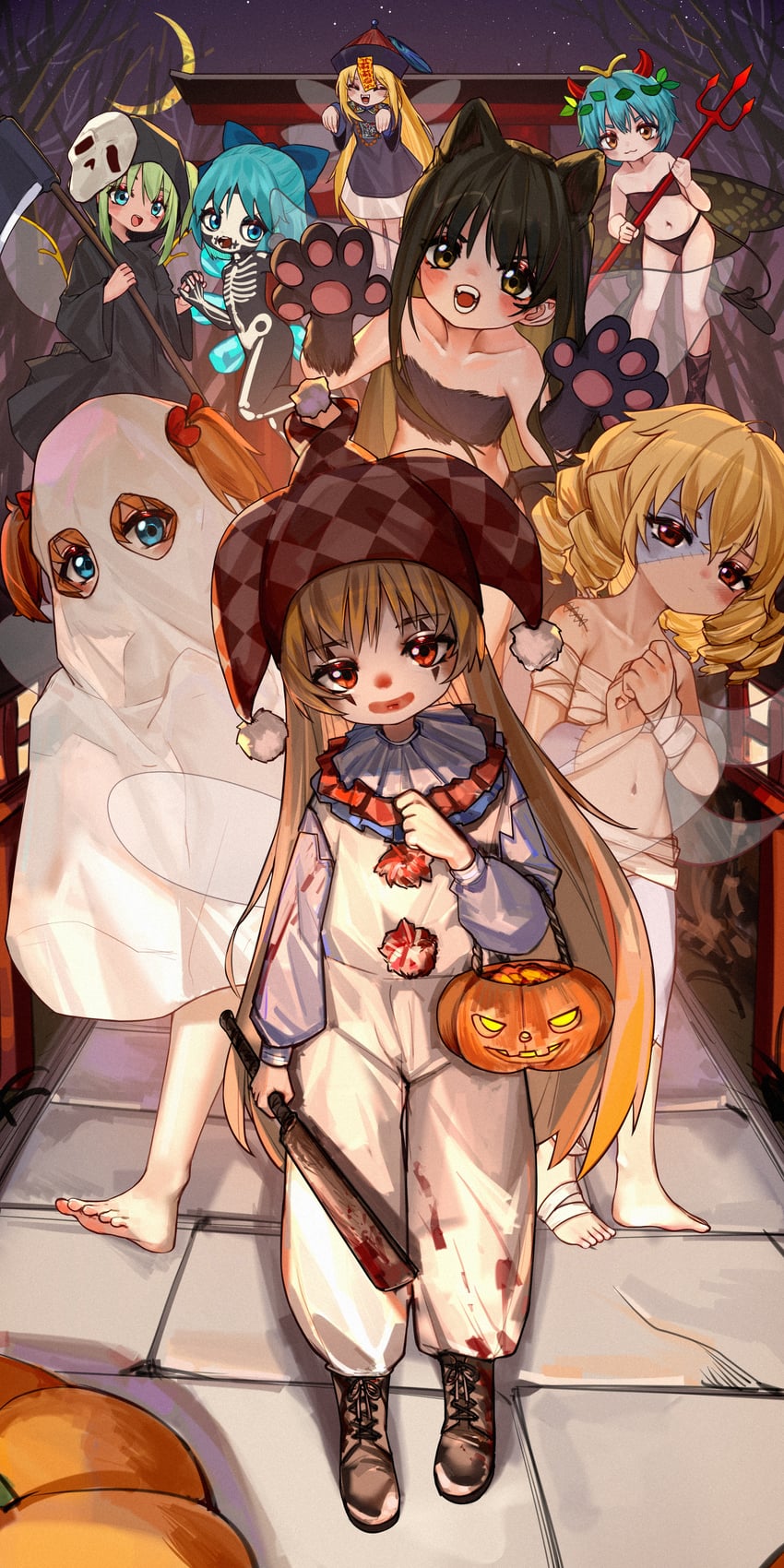 cirno, daiyousei, clownpiece, lily white, star sapphire, and 6 more (touhou) drawn by kourou_(kouroukun)