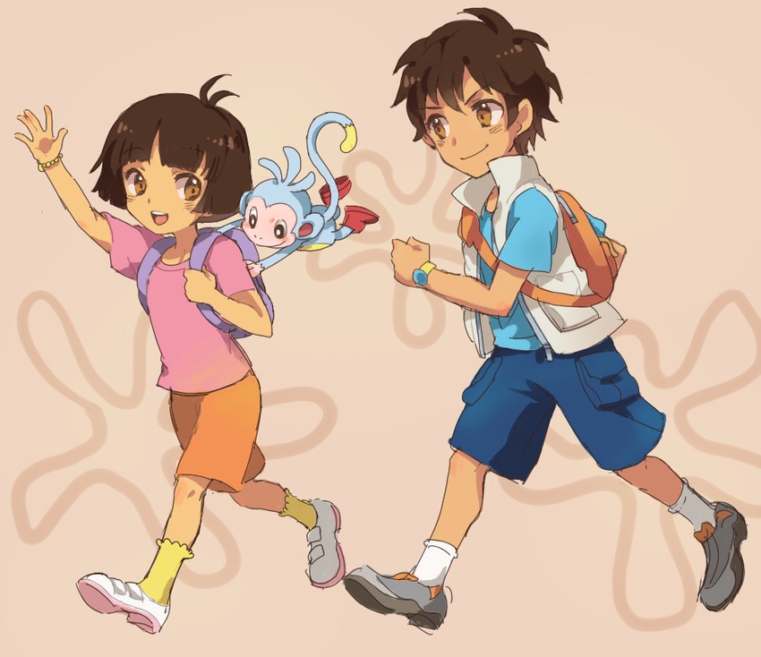 dora marquez, boots the monkey, backpack, and diego marquez (dora the explorer) drawn by bryanmoran