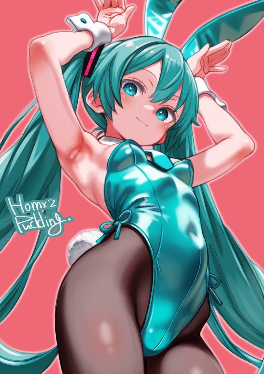 hatsune miku (vocaloid and 1 more) drawn by puddinghomhom