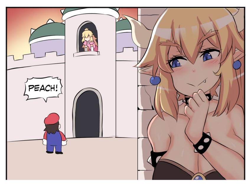 princess peach, mario, and bowsette (mario and 1 more) drawn by hinghoi