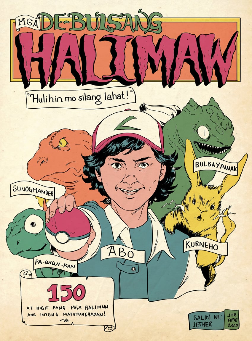 pikachu, ash ketchum, bulbasaur, squirtle, and charmander (pokemon) drawn by jether_amar