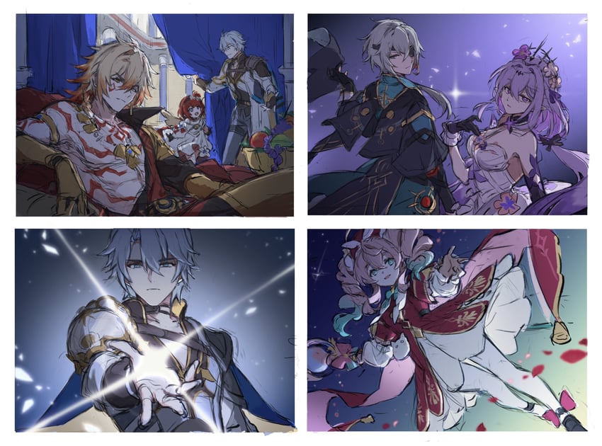 castorice, phainon, mydei, anaxa, hyacine, and 1 more (honkai and 1 more) drawn by papajay_(jennygin2)