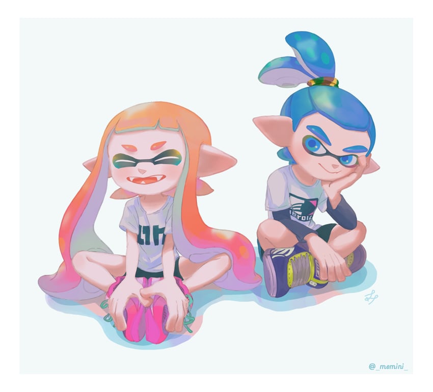inkling player character, inkling girl, inkling boy, kaori, and john (splatoon and 1 more) drawn by memi_(gamemix)