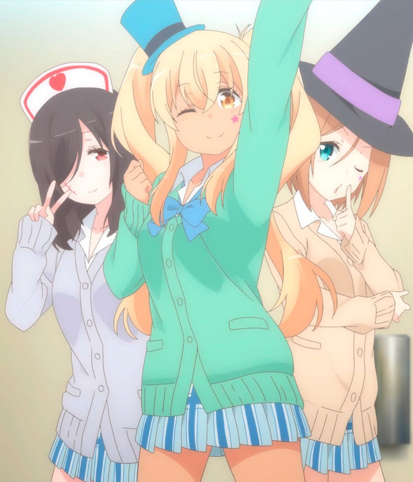 sunohara nana, uchifuji mea, and osonoi maiko (sunoharasou no kanrinin-san)