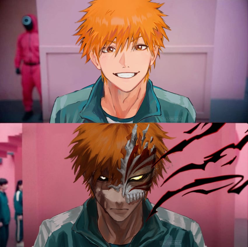 kurosaki ichigo (bleach and 1 more) drawn by sesamesago
