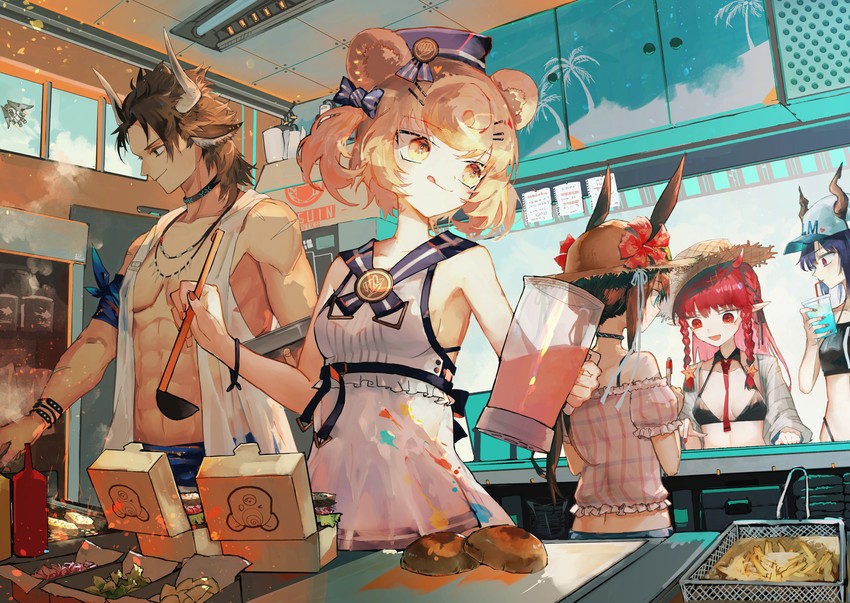 amiya, ch'en, gummy, vigna, female tourist c, and 1 more (arknights) drawn by kensei_(v2)