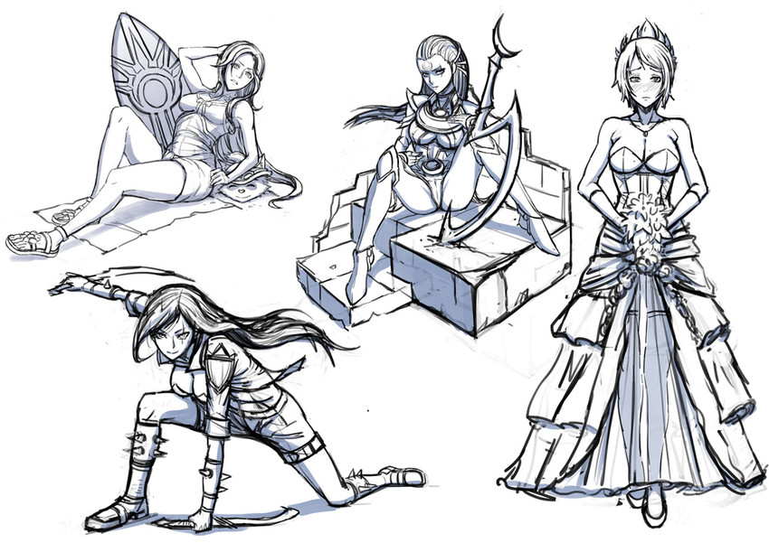 katarina, riven, leona, teemo, and diana (league of legends) drawn by hayate_(leaf98k)