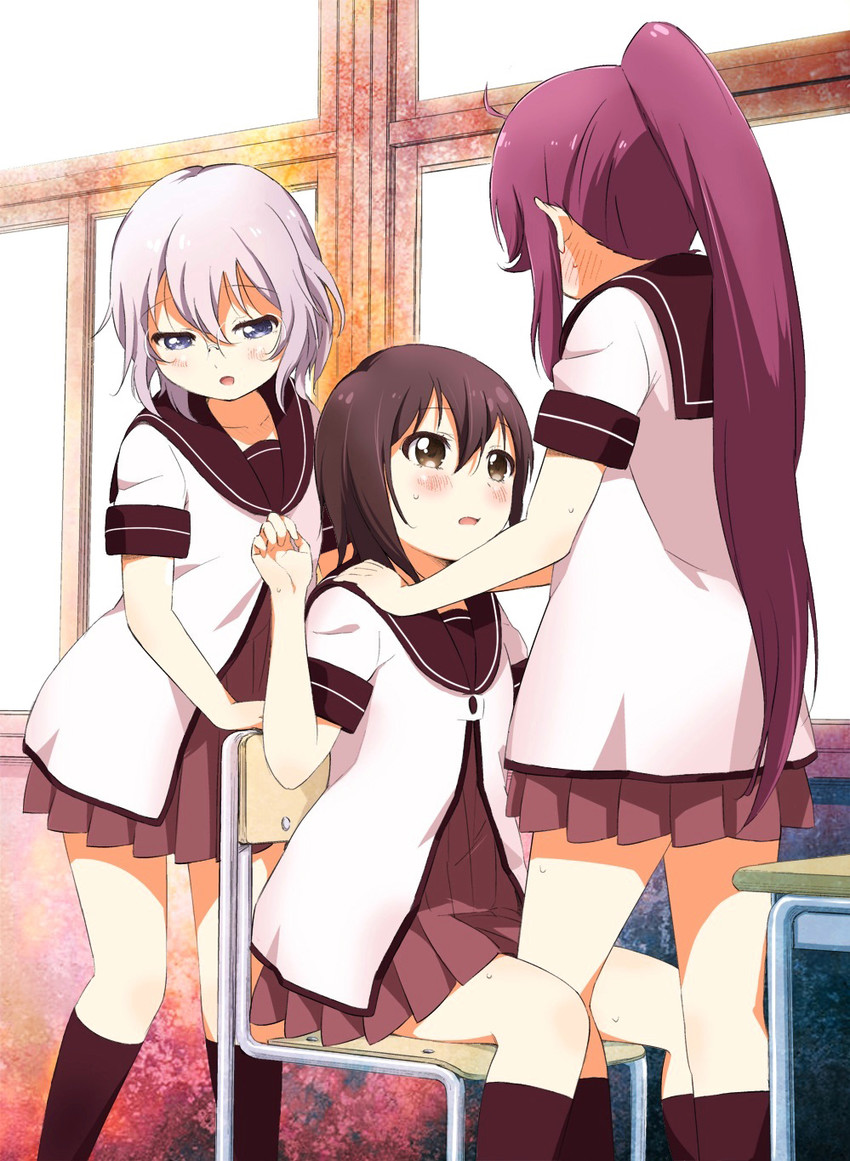 funami yui, sugiura ayano, and ikeda chitose (yuruyuri) drawn by kamiki_uutarou
