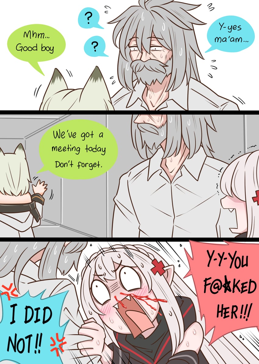 doctor, kal'tsit, male doctor, warfarin, and old man (arknights) drawn by guin_guin