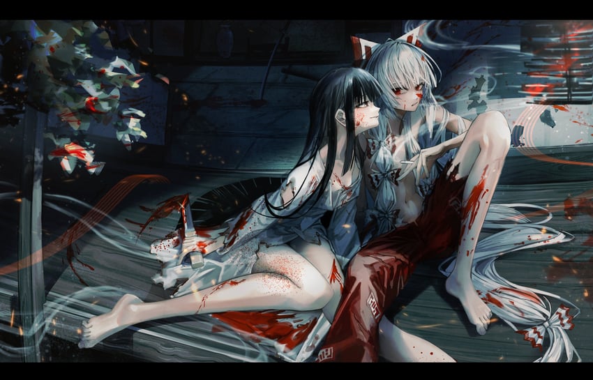 fujiwara no mokou and houraisan kaguya (touhou) drawn by safutsuguon