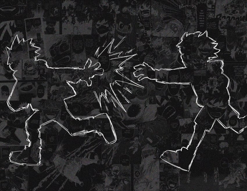 midoriya izuku and bakugou katsuki (boku no hero academia) drawn by habkart