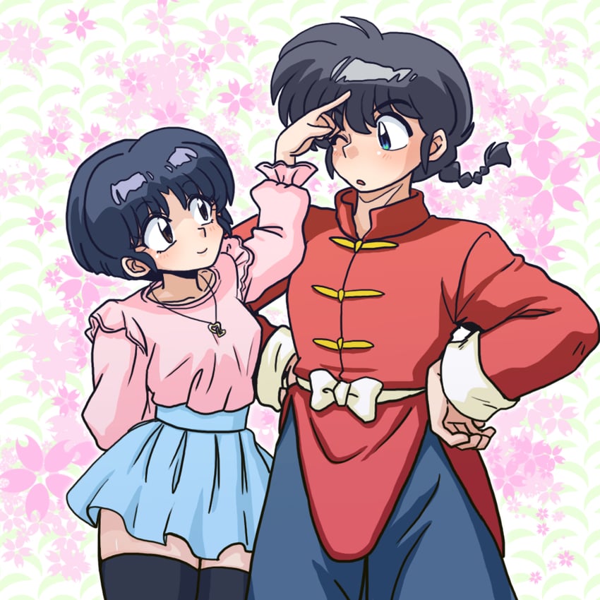 tendou akane and saotome ranma (ranma 1/2) drawn by wanta_(futoshi)