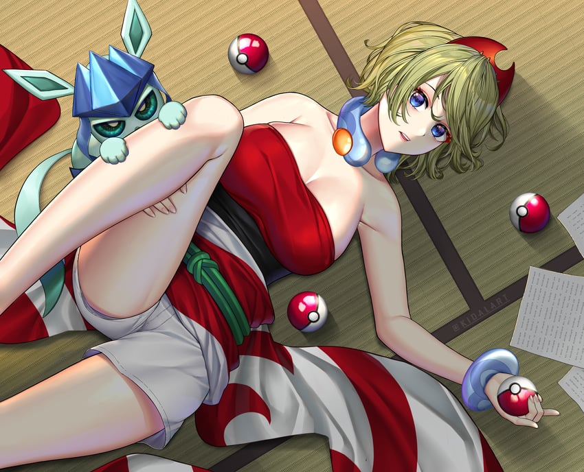 glaceon and irida (pokemon and 1 more) drawn by xyma2524