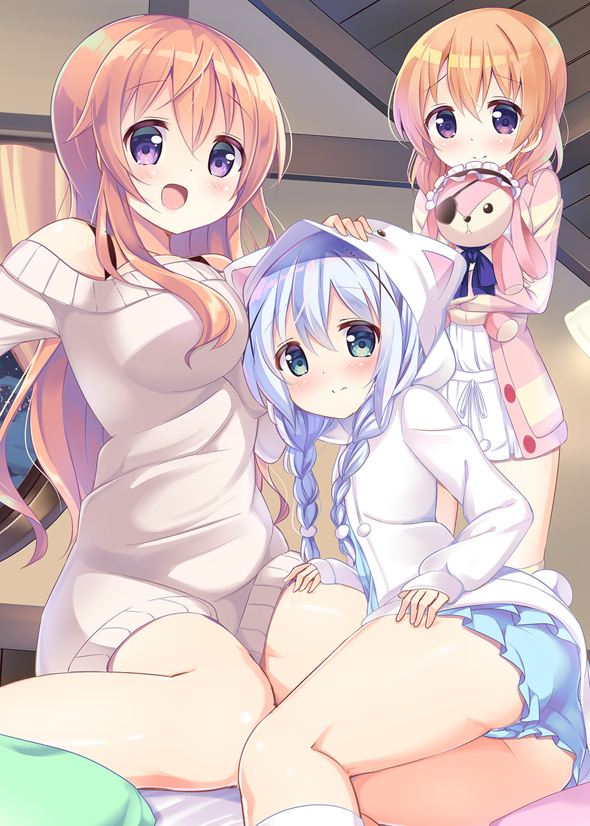 kafuu chino, hoto cocoa, and hoto mocha (gochuumon wa usagi desu ka?) drawn by kurou_(quadruple_zero)