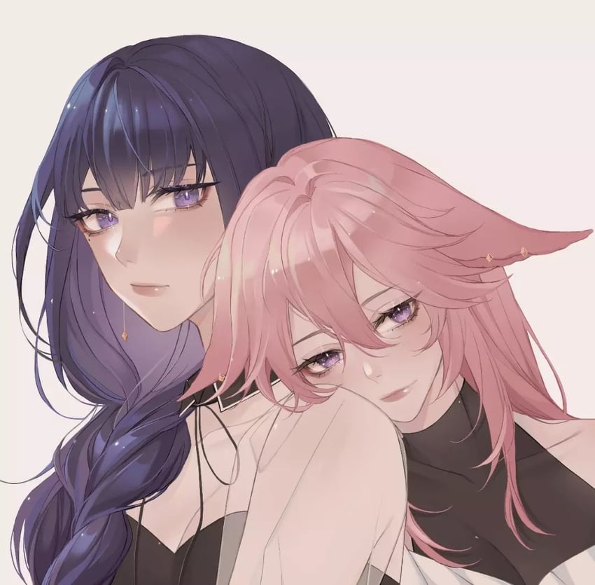 raiden shogun and yae miko (genshin impact) drawn by nita_(teajinie)