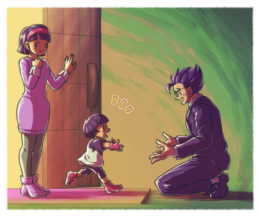 son gohan, pan, and videl (dragon ball and 1 more) drawn by koukyouji