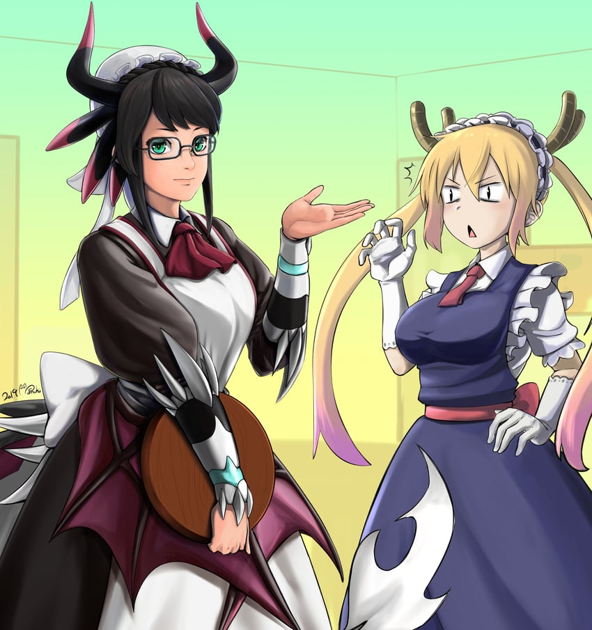 tohru and house dragonmaid (yu-gi-oh! and 1 more) drawn by ponchi-ponchi