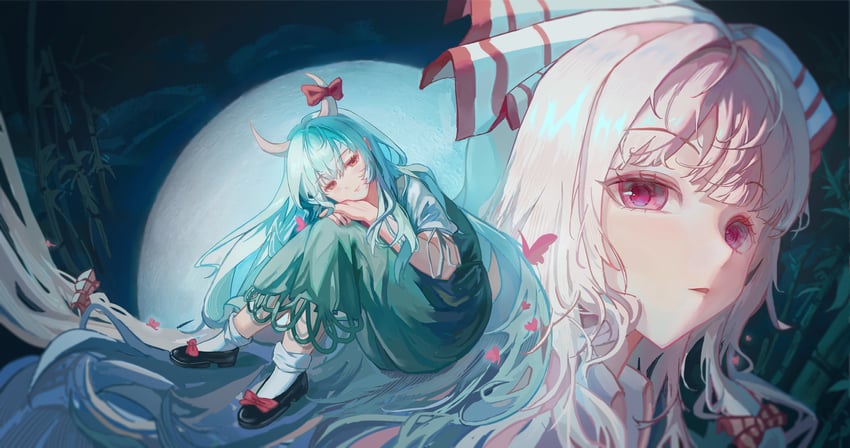 fujiwara no mokou, kamishirasawa keine, and ex-keine (touhou) drawn by hong_douzi