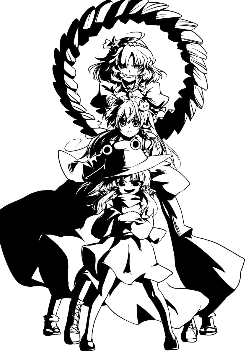 kochiya sanae, moriya suwako, and yasaka kanako (touhou) drawn by ototachibana_rai